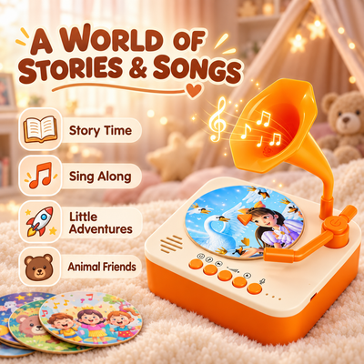 Tiny Record Player with story, song and sound cards